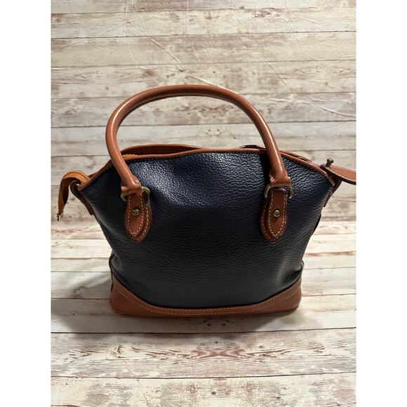 Dooney & Bourke Vintage Pebbled Leather Purse Satchel Navy Blue All Weather - Picture 3 of 12